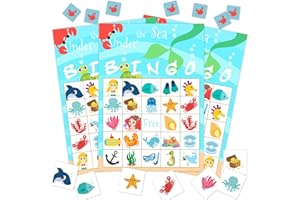 WWONGXIANB Under The Sea Party Bingo Game, 24 Player Ocean Animal Bingo Cards Set for Family Friend Activity, Mermaid Party Favor Decoration Holiday Supplies -a06