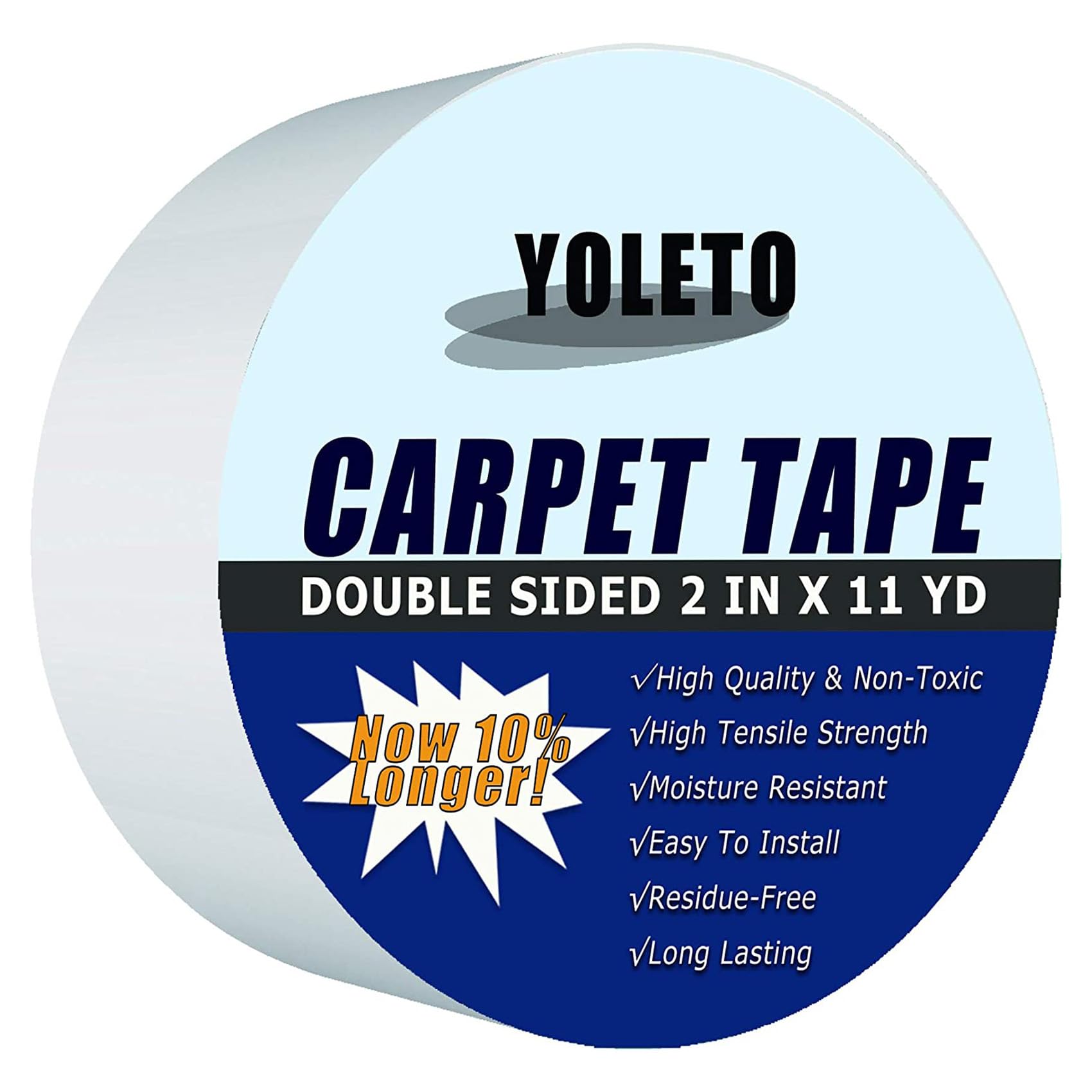 YOLETO Carpet Tape Double Sided - Solution for Securing Rugs, Tiles, Wood & More with Superior Adhesion, Residue-Free Removal, Anti-Slip Design & Versatile Use-50 mm x 10m