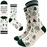 Cusrtyh May The Forest Be With You Novelty Funny Nature & Outdoor Lovers Breathable Printed Cotton Socks, Unisex Cozy Knitted Crew Socks, Gifts for Outdoor Hiking Lover Camping Fishing Golf Biking