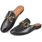 ignaxis Mules for Women Flats Round Toe Womens Mules Buckle Slip on Slides Backless Loafer Shoes
