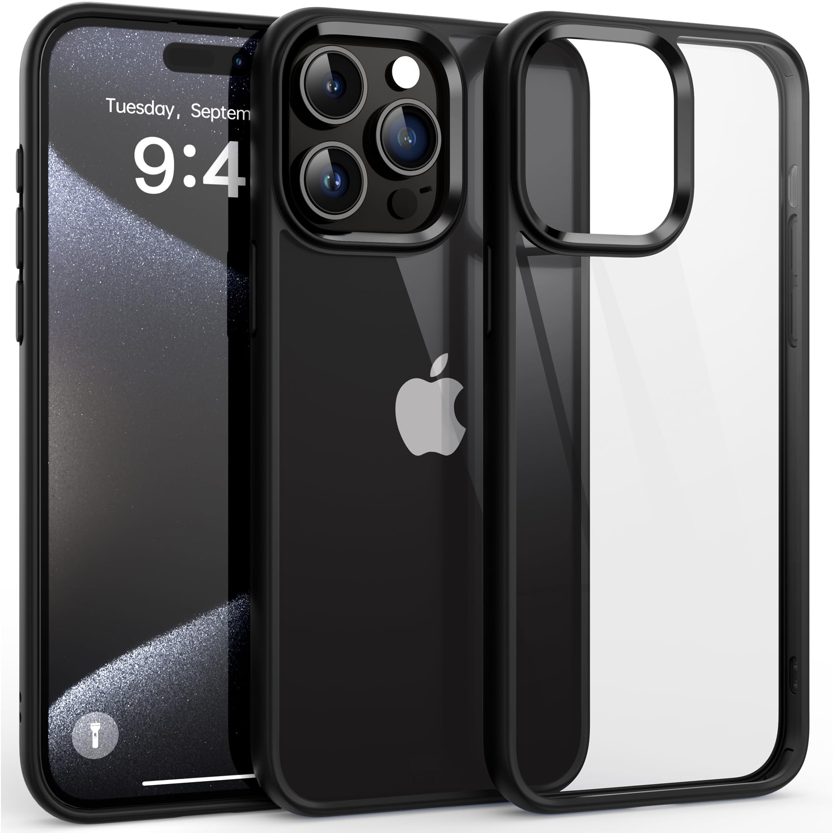 Photo 1 of Supdeal Shockproof Clear Case for iPhone 15 Pro, [Not Yellowing] [10FT Military Drop Protection] Hard Clear Back Four Corner Airbags Drop Protection Phone Cover, 6.1 inch, Black