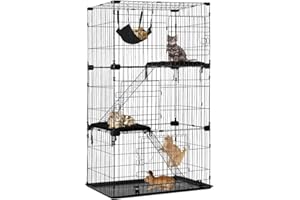 DKELI Large 3-Tier Cat Cage Pet Playpen Cat Crate Kennels 67" Height Kitten House Furniture Wire Metal Pet Enclosure w/ 3 Front Doors 2 Ladders 2 Platforms Bed Hammock for Ferret Rat Cat chinchilla