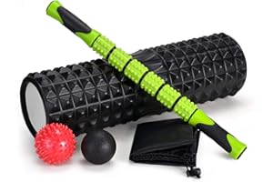 Odoland 5-in-1 18" Large Size Foam Roller Set with Muscle Roller Stick and Density Massage Balls, Pain Relief of Back and Leg