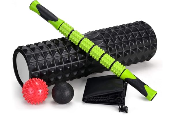 Odoland 5-in-1 18" Large Size Foam Roller Set with Muscle Roller Stick and Density Massage Balls, Pain Relief of Back and Leg