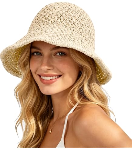 Amazon.com: Womens Floppy Straw Sun Hat Packable Wide Brim  display picture 3