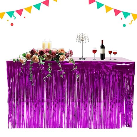 Beesclover 2pcs Metallic Foil Fringe Shiny Tassel Table Skirt