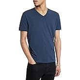 John Varvatos Mens Miles Short Sleeve Slub V-Neck with Cut Raw Edge