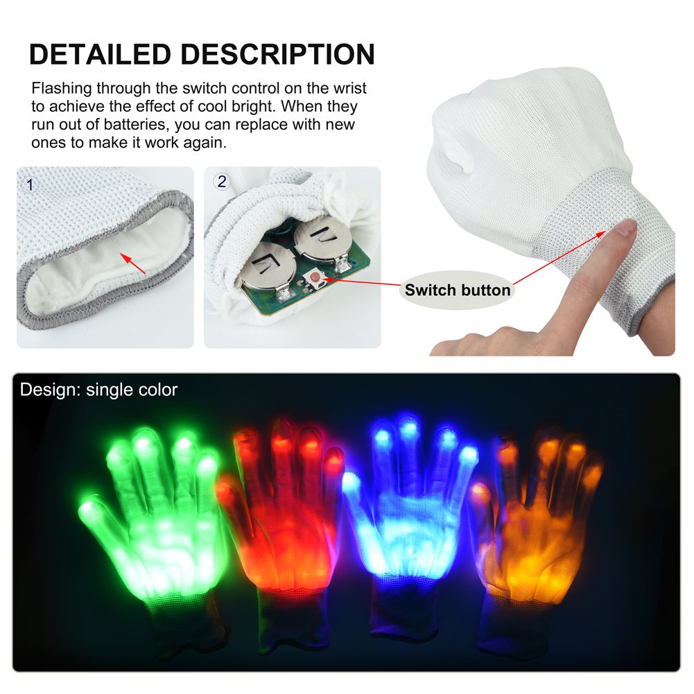 Vbiger LED Gloves Knit Gloves Party Light Show Gloves Finger Lights Toys Christmas Gift for Men Women