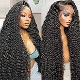 Zumuer 28 Inch 13x6 Deep Wave Lace Front Wigs Human Hair Deep Wave Frontal Wig 13x6 HD Lace Front Wigs Human Hair Pre Plucked 200 Density Glueless Virgin Deep Wave Wig for Women Natural Color