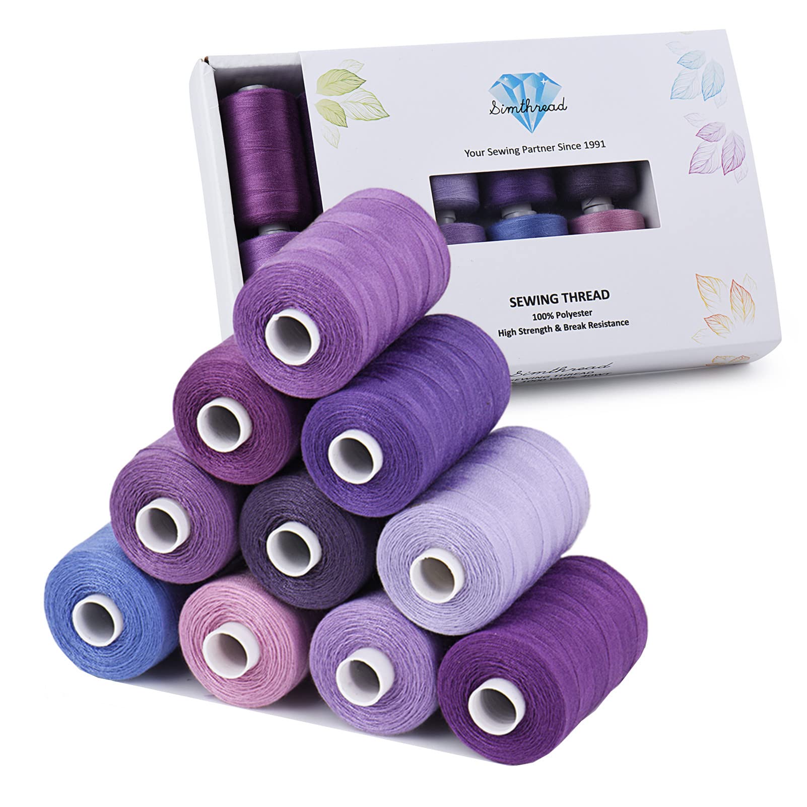 Simthread All Purpose Sewing Thread, 10 Spool 1000 Yards Each Bobbin Polyester Thread for Sewing, Handy Polyester Sewing Threads for Sewing Machine (Purple Series)
