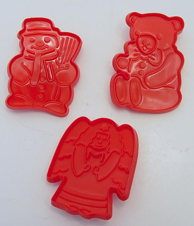 Vintage Red Plastic Hutzler Set of 3 Christmas Cookie