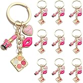 PHAETON 10PCS Fashion Makeup Keychain with Pink Heart Charms, Decorative Cosmetic Palette and Lips Design for Women Enthusiast Keychain Set Makeup Lovers Gift