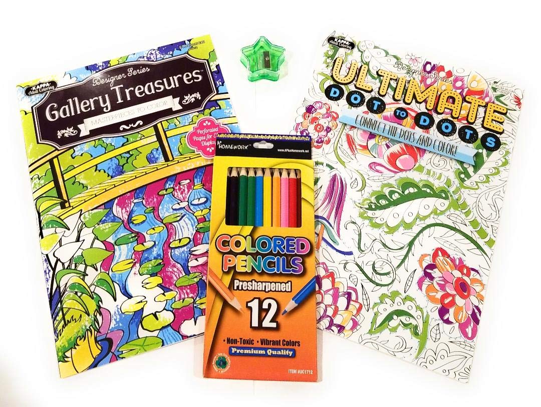 Download Designer Series Adult Coloring Book Bundle Of 4 1 Coloring Book 1 Dot To Dot Coloring Book 12pk Color Pencils And Added Star Pencil Sharpener Coloring Books Vary Amazon In Toys Games