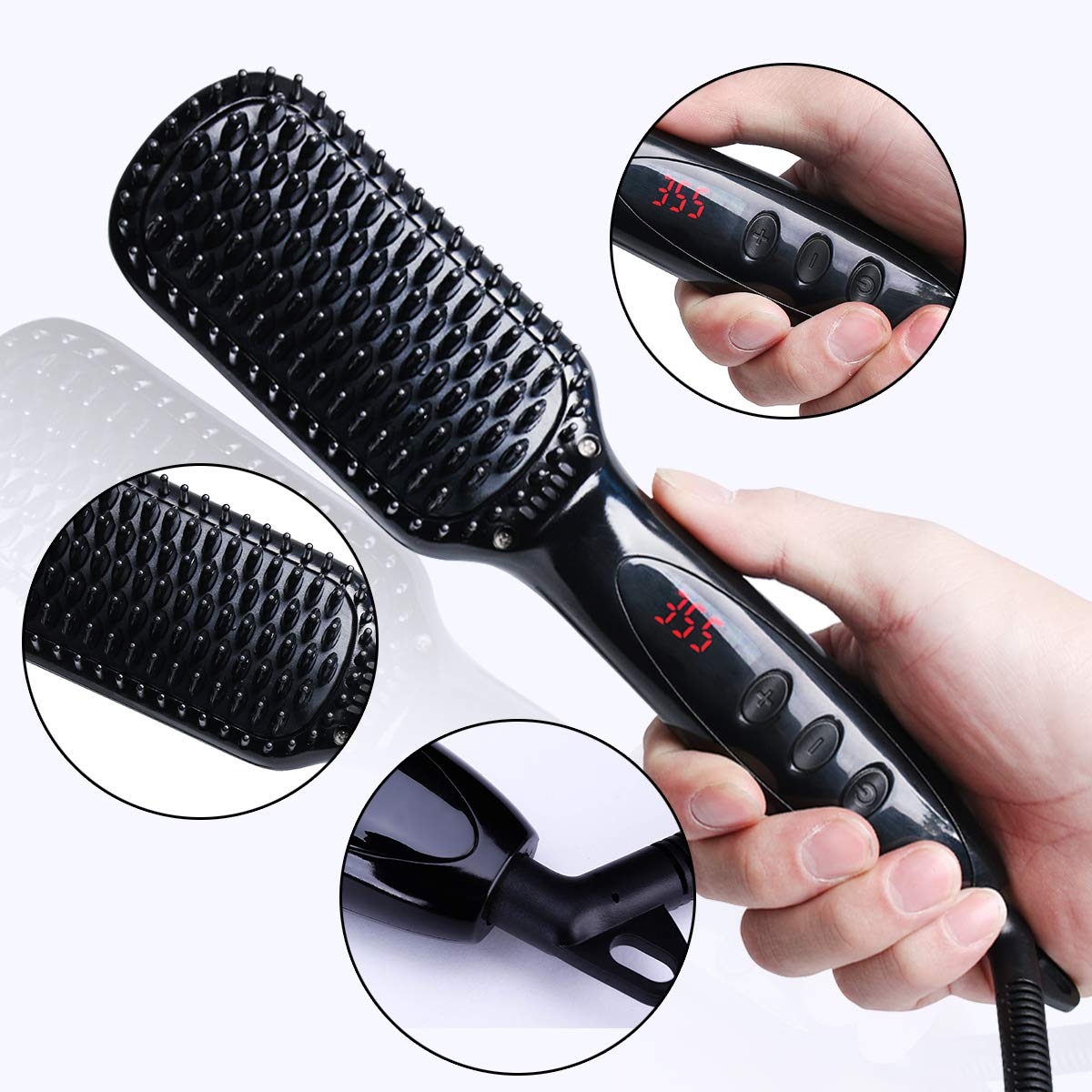 Feeke Hair Straightener Brush, Ionic Beard Straightener, Anti-scald, Auto Temperature Lock, Heat Brush Comb for Woman & Men