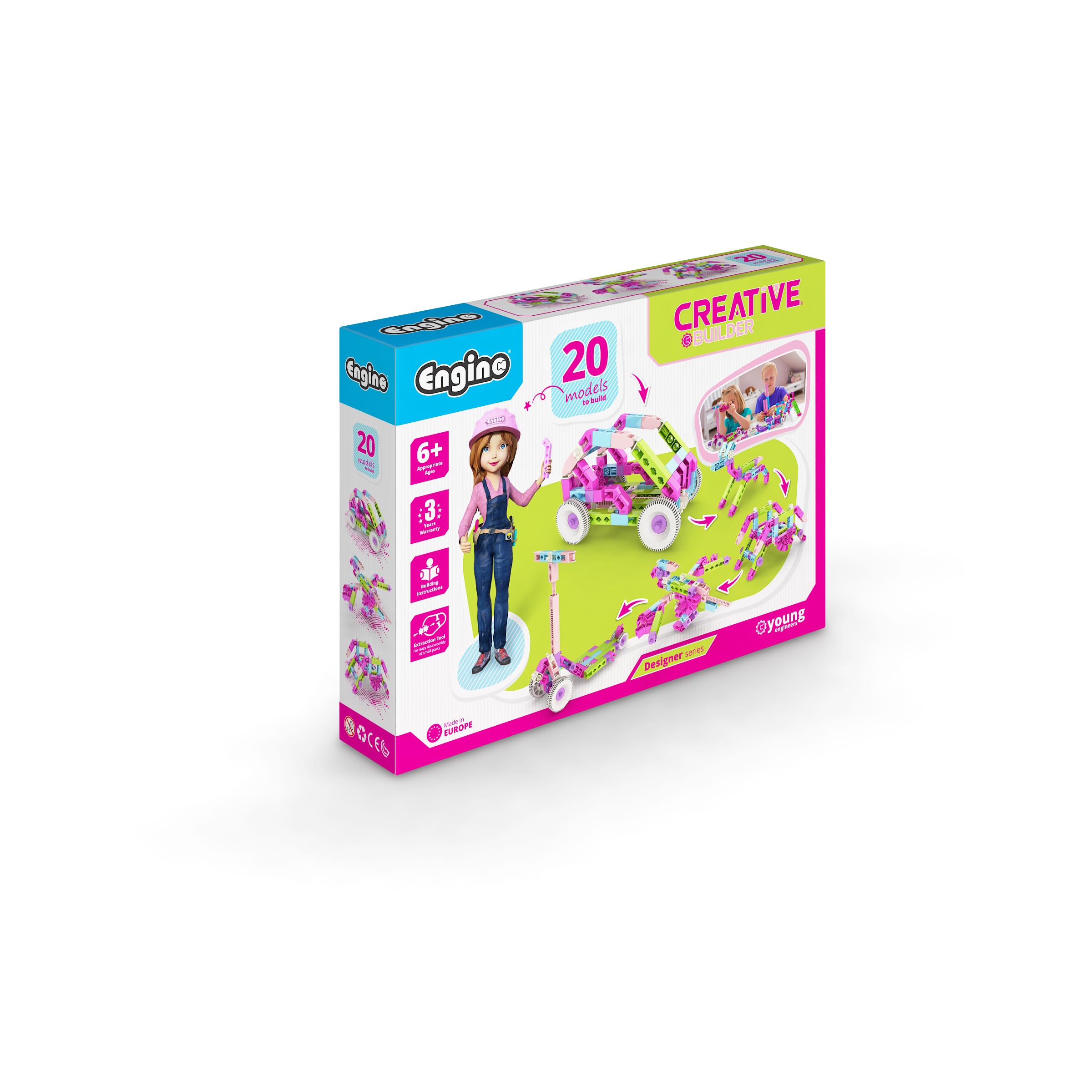 Creative Builder 20 models Designer Set, Engineering STEM Kit for Kids, Pink and Purple