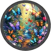 MSINMKOK 4 Pack Cabinet Knobs Colorful Butterfly Cabinet Knobs Pulls Round Glass Knobs for Dresser Drawers Black Kitchen Bathroom Drawer Pulls Handles Furniture Cupboards Hardware Knobs