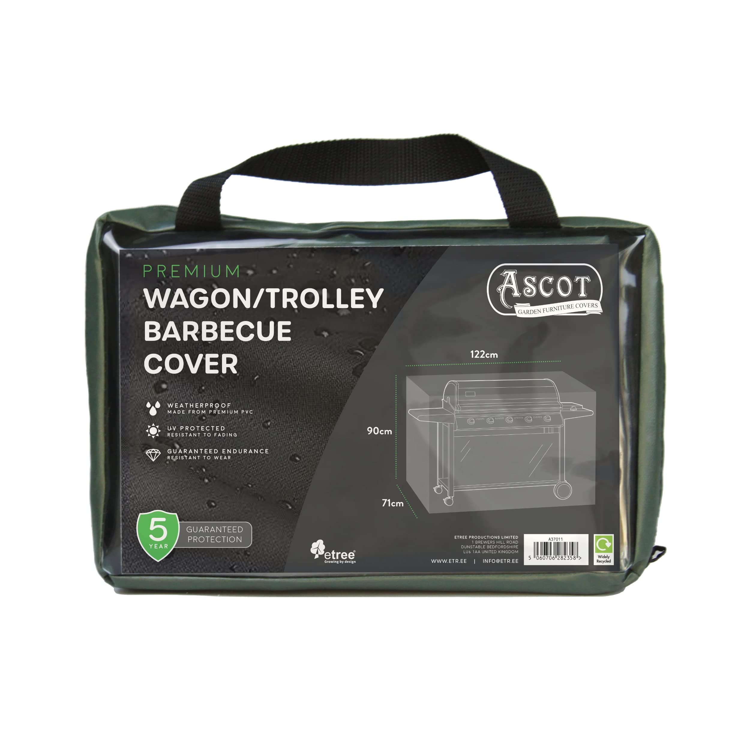 Ascot Premium Wagon/Trolley Barbecue Cover - 122 X 71 X 90 (H) cm Garden Green