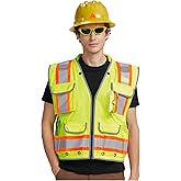 AYKRM Heavy Woven cotton High Vis Reflective work construction safety vest for men Class 2 with ipad Cargo Pockets