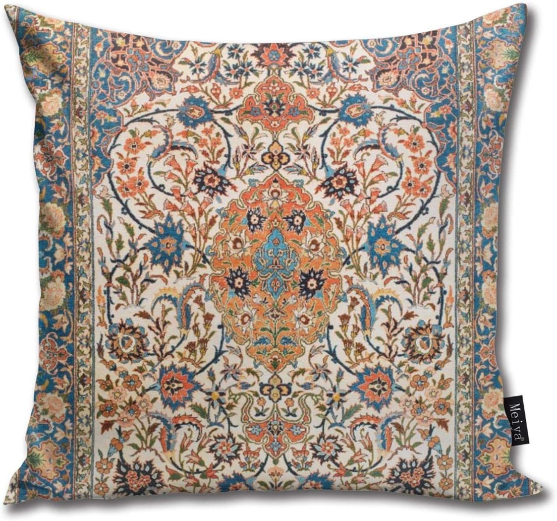 atopking Set of 4 Pillowcase Isfahan Antique Central Persian Carpet Print Decor Pillowcases Throw Cushion Covers for Sofa and Couch 45x45 cm