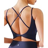 BRXL Womens Twist Back Sports Bra Buttery Soft Low Impact Yoga Bra Removable Pads Scoop Neck Crop Top Pilates Lounge