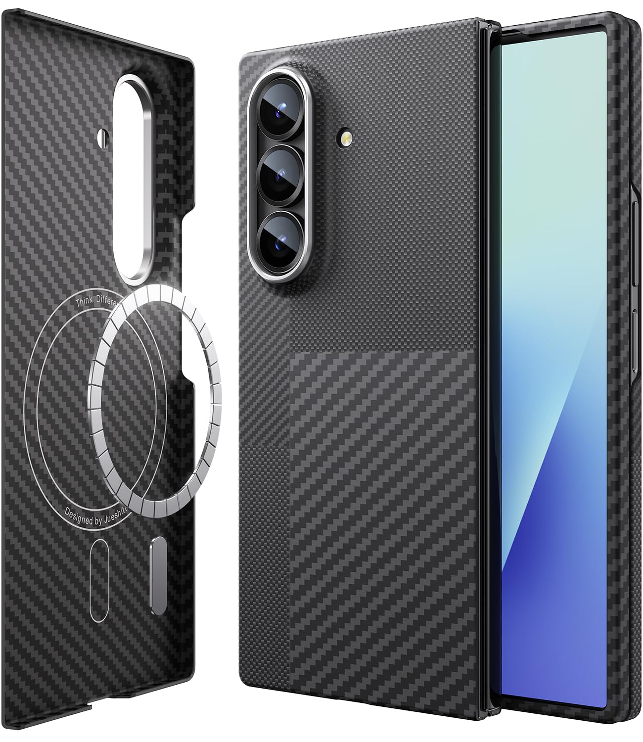 Photo 1 of JUESHITUO for Samsung Galaxy Z Fold 7 Case: Ultra Slim 600D&1500D Aramid Fiber Made Fold 7 Case, [Fit for MagSafe] Minimalist Carbon Fiber Textures -Less Touch Feeling, Sturdy Magnetic Thin Cover