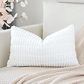 OTOSTAR Corduroy Decorative Throw Pillow Covers 12x20 Inch Super Soft Boho Striped Rectangle Pillow Covers Case Modern Cushion Covers for Sofa Couch Bedroom Car Decor Pure White