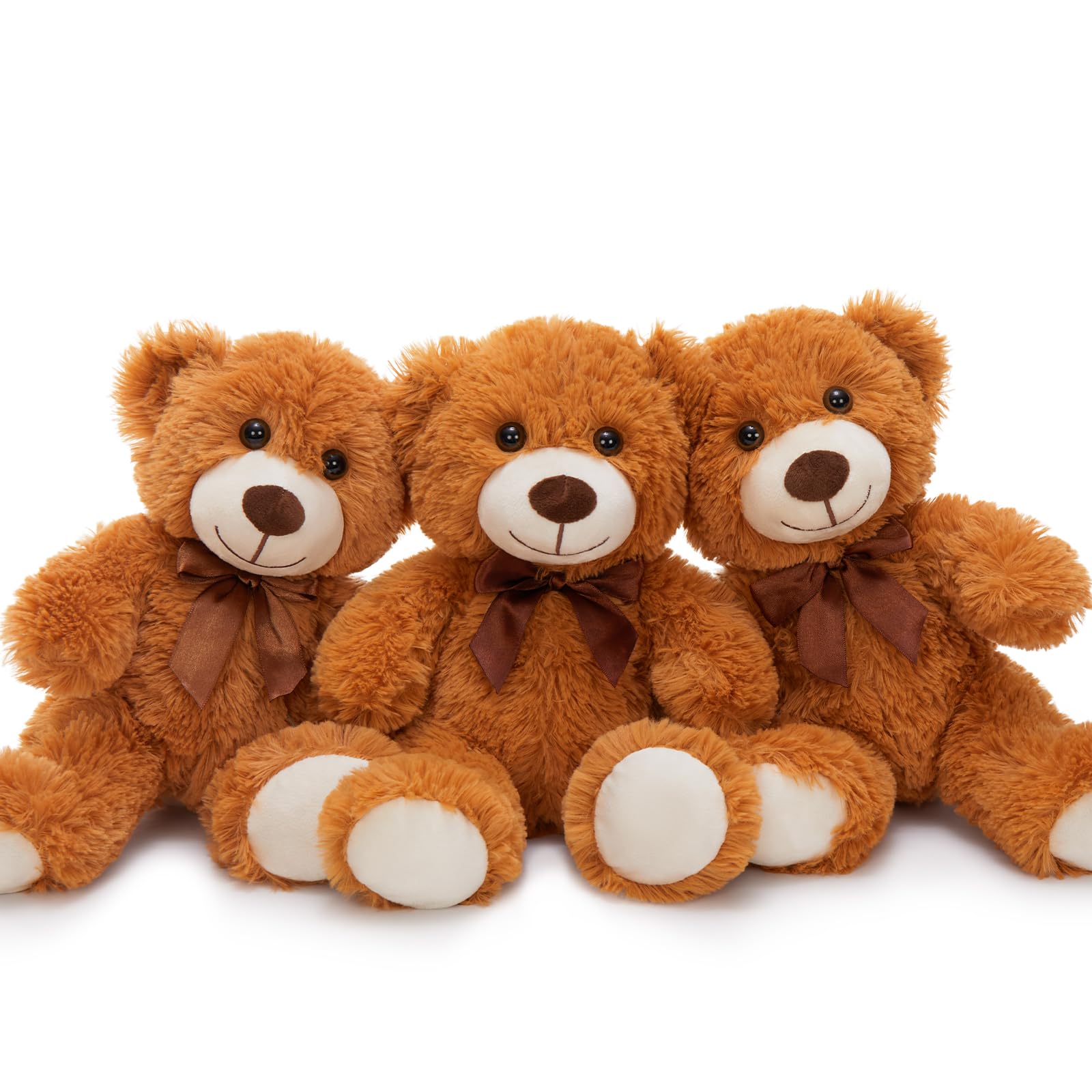 Photo 1 of MorisMos 3Pcs Teddy Bears Bulk Baby Shower, 14inch Cute Teddy Bear Stuffed Animals Plush, Small Stuffed Bears on Centerpiece Baby Shower, Dark Brown