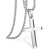 YADOCA 925 Sterling Silver Cross Necklace for Men - 3mm Stainless Steel Box Chain Silver Cross Chains Beveled Edge Crucifix Cross Pendant Necklace Jewelry for Women Mens 16-24 Inches