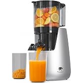 Cold Press Juicer, 6" Extra Large Feed Chute Slow Masticating Juicer Machines, Powerful AC Brushless Motor, Self Precut System, Juicer Machines with BPA-Free, Extra one Replace juicer strainer