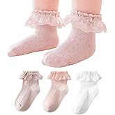 EPEIUS Baby Lace Socks Newborn Girl Eyelet Ruffle Frilly Socks Soft Breathable Seamless Cotton Sox 0-6/6-12/12-24 Months