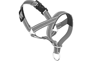 WINTCHUK Dog Head Collar, Gentle Harness Walks with Reflective Strap to Stop Pulling for Small Medium and Large Dogs, Adjustable(L,Grey)