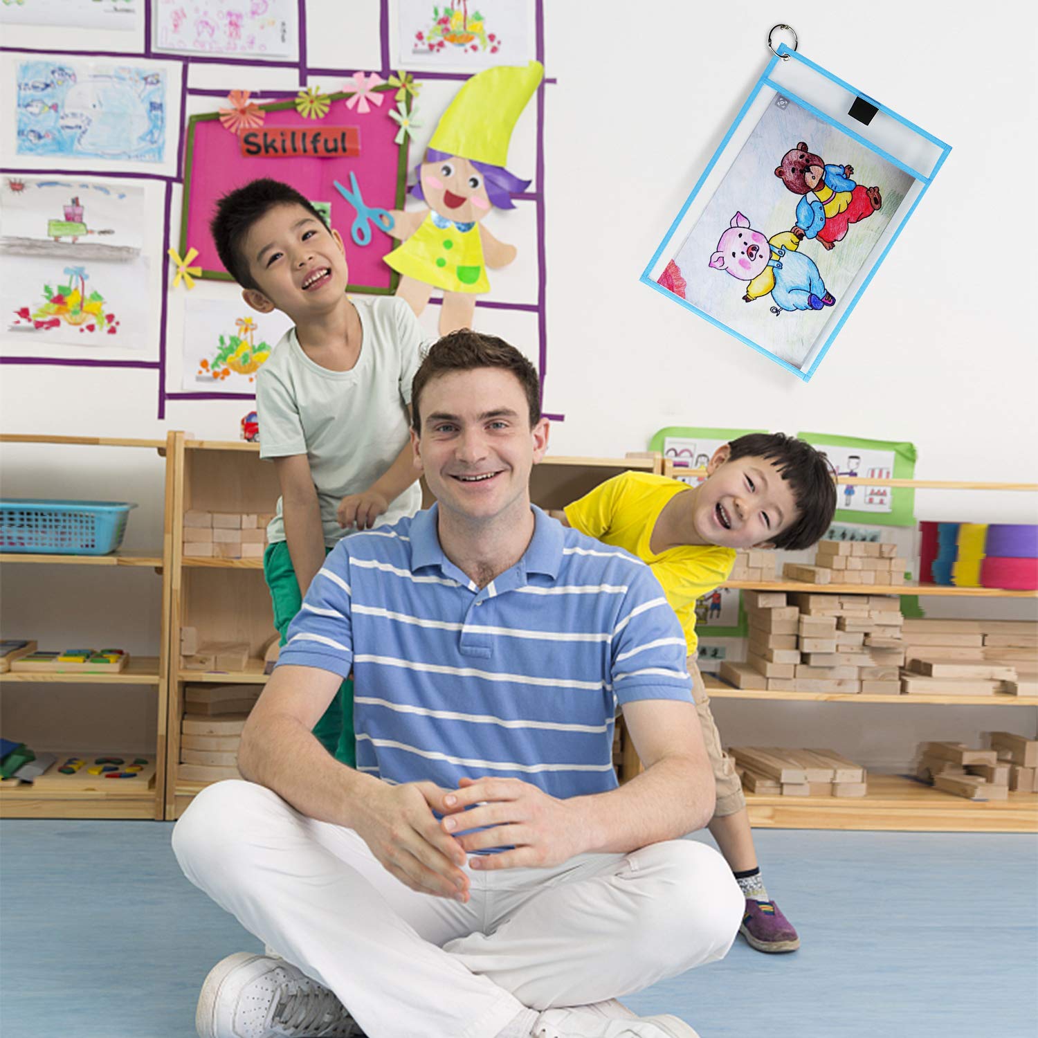 SUNEE Dry Erase Pocket Sleeves Assorted Colors (30 Pack)