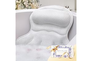 BINOBELLA Bath Pillow Luxury Bathtub Pillow, Extra Soft & Comfortable Bath Pillows for Tub Head Neck and Back Support, with 4D Air Mesh Cushions & Non-Slip Suction Cups - Bath Accessories Spa Gifts for Women