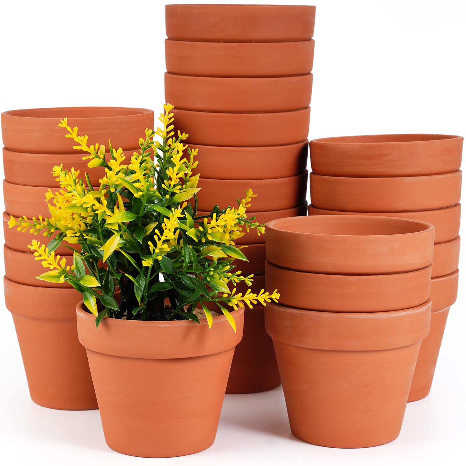 Photo 1 of Hsei 24 Pcs 4 Inch Terracotta Pots Flower Pot with Drainage Hole Small Clay Pots for Plants Succulent Indoor Outdoor DIY Crafts Wedding Favor