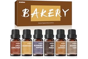AmaKane Fragrance Oils Bakery Set, Fragrance Oil for Candle Making, Soap Making Scents, Essential Oils for Diffuser, Apple Cinnamon, Sugar Cookies and More Aromatherapy Oils 6x10 ml
