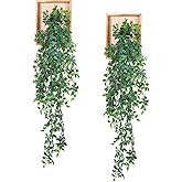 Briwooody 2 Pack Artificial Hanging Plants with Wooden Frames Home Fake Hanging Mandala Leaves Greenery Plants Mandala Vine Supplies for Wall Living Room Decor Bathroom Shelf Indoor