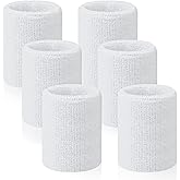 6 PCS Gymnastics Wristbands, Sweatbands for Men, 3.6 Inch Tennis Wristbands, White Cotton Blend Athletic Wristband for Tennis Gymnastics Basketball Football Running Gym Workout