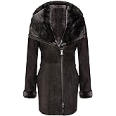 Ladies Hooded Shearling Sheepskin Merino Suede Leather Coat