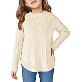 Haloumoning Girls Oversized Sweater Kids Fashion Batwing Sleeve Cable Knit Sweaters with Side Slit 5-14 Years