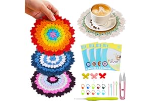 FTEVEN Crochet Kit for Beginners, 4Pcs Coasters Beginners Crochet Start Kit, Complete Knitting Crochet Supplies with Crochet Hooks, Soft Yarn, Step-by-Step Instruction and Video Tutorials