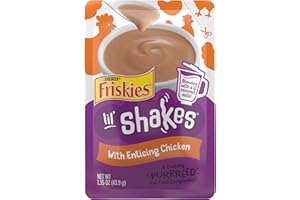 Purina Friskies Pureed Cat Food Topper, Lil’ Shakes With Enticing Chicken Lickable Cat Treats - (Pack of 16) 1.55 oz. Pouches