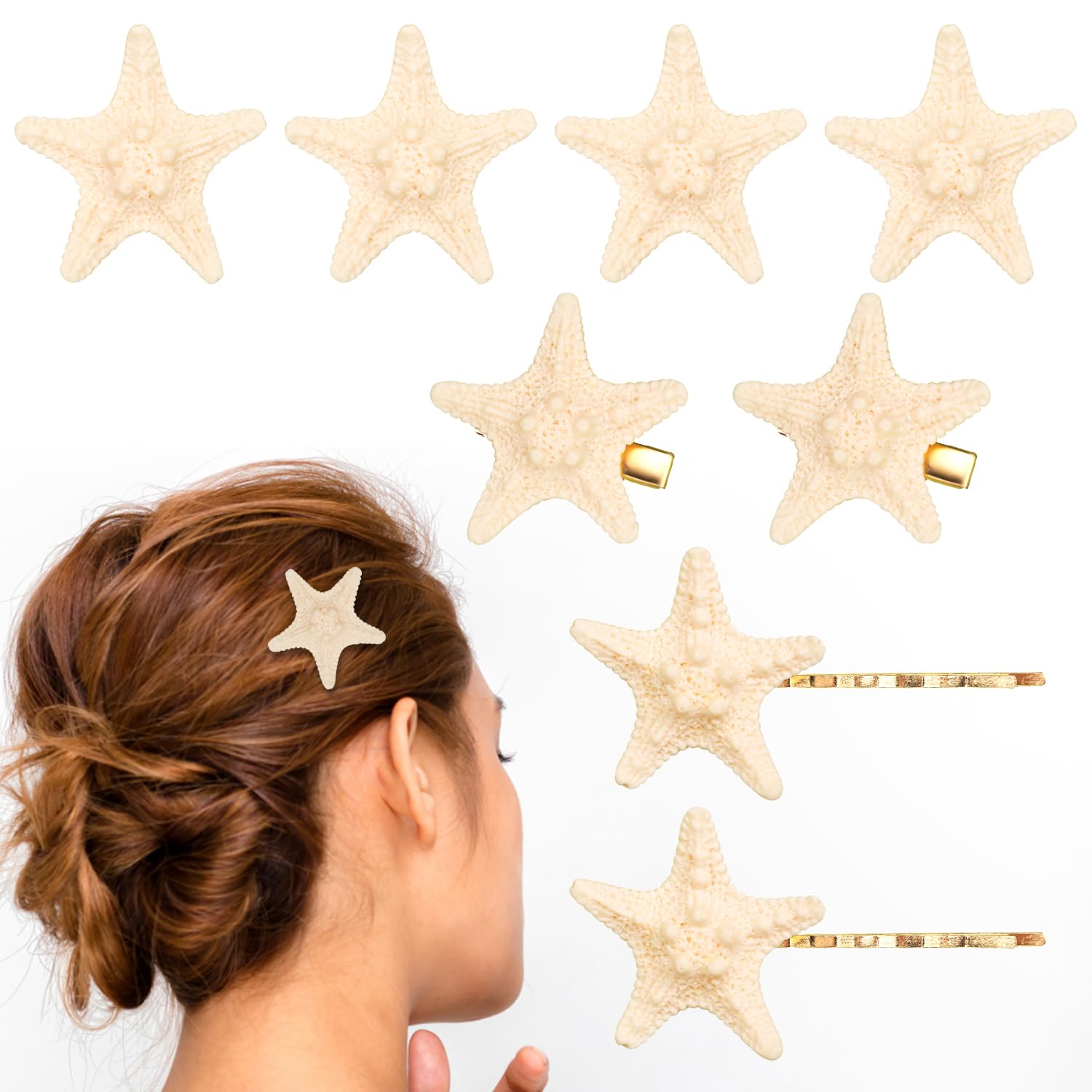 8pcs Starfish Hair Clips, Sea Star Hair Pins for Girls Women Seashell Hair Clips Resin Pretty Starfish Hairpin Barrette Sea Shell Hair Accessories Headpieces Hair Pins