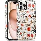 Mainrenka Cases for iPhone 13 Pro Max, Cute Kawaii Ghost Floral Phone Cover Protective Shockproof Phone Case