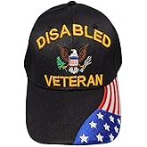 Disabled Veteran w/Eagle, USA Flag On Bill Black Embroidered Adjustable Baseball Hat Cap