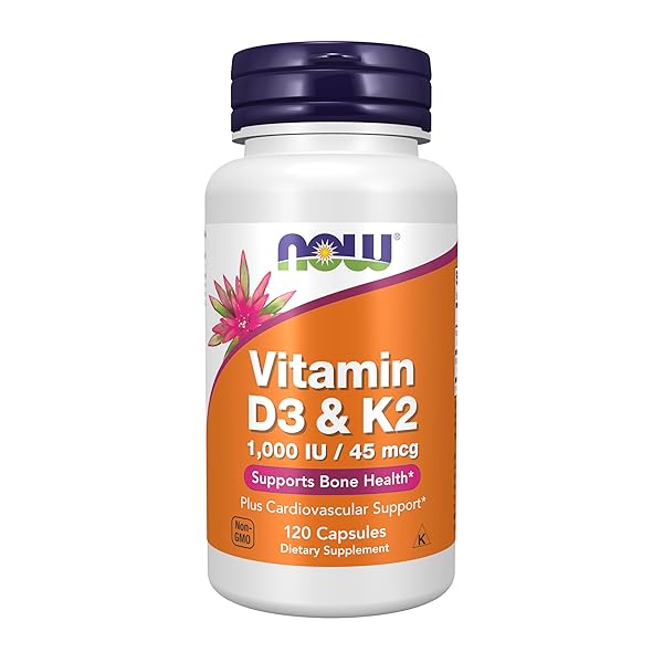 NOW SUPPLEMENTS, VITAMIN D-3 & K-2, 1,000 IU/45 MCG,PLUS CARDIOVASCULAR SUPPORT*, SUPPORTS BONE HEALTH*, 120 VEG CAPSULES