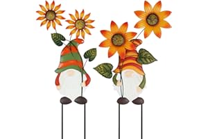 PHITRIC Fall Decorations for Home Outdoor, Metal Gnome Decorative Garden Stakes with Sunflower for Fall Decor, Yard Signs for Garden Home Lawn Patio Thanksgiving Decorations