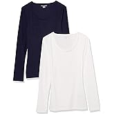 Amazon Essentials Sweater for Women, Long Sleeve Slim-Fit Rib Scoop Neck (Available in Plus Size), Pack of 2