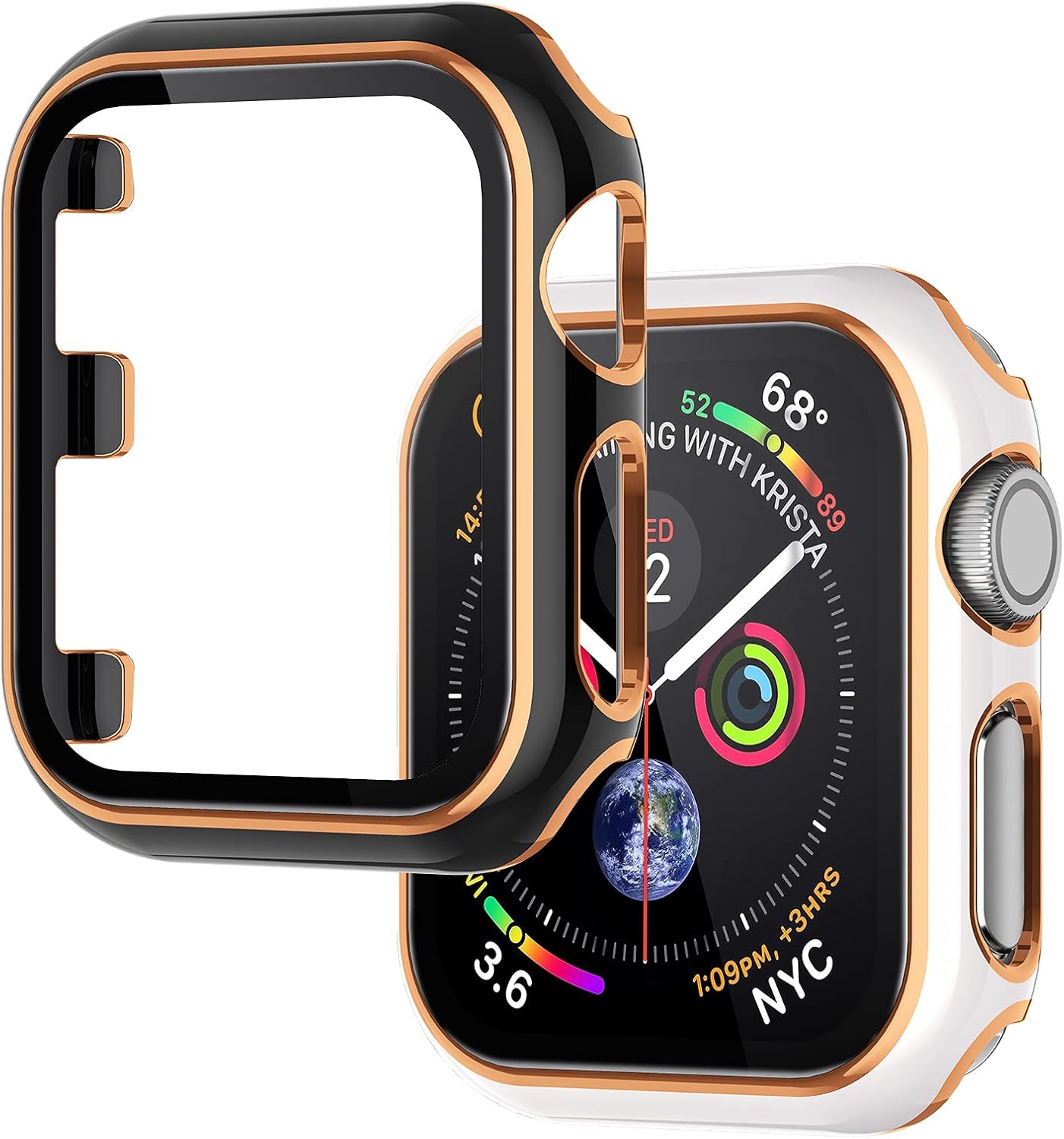 Wearlizer 2 Packs Case Compatible with Apple Watch Series 3 2 1 38mm with Screen Protector Full Cover Hard PC Protective Bumper Case Accessories for iWatch Women Men (Black White Bumper/Gold Edge)