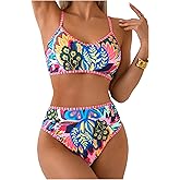 MakeMeChic Women's High Waisted Bikini Sets Bathing Suit Swimsuit Tropical Boho Swimwear