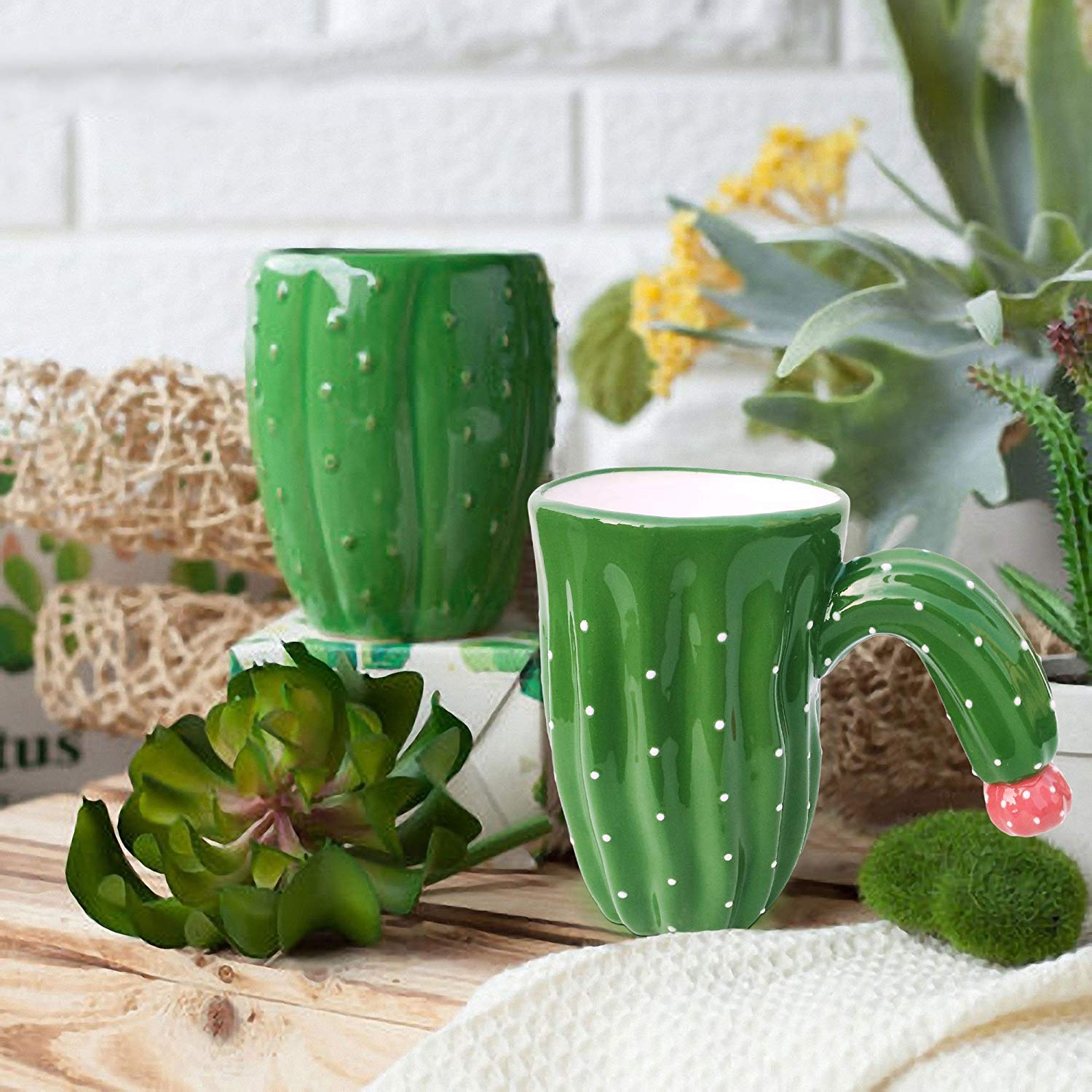 Novelty Coffee Mugs,Individual Cactus Ceramic Mug for Hot Water Tea Beer Purely Handmade Fine Bone china Cups Creative Halloween Gift Idea 14 OZ